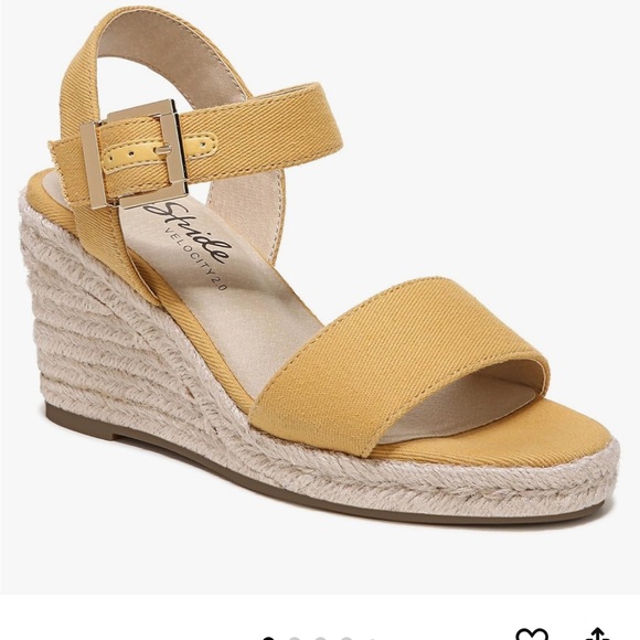 Life Stride Yellow and Cream Wedge Sandals with Espadrille Heel - Picture 8 of 15